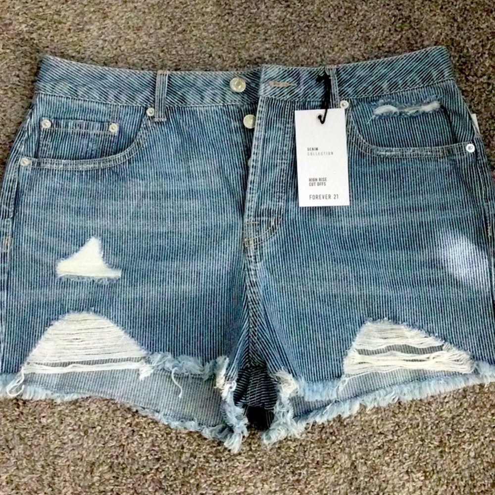 NWT forever 21 distressed pinstripe jean shorts